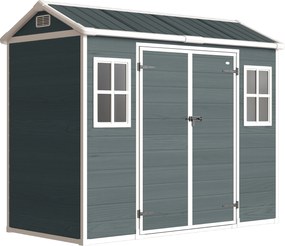 Outsunny Abrigo para ferramentas 2,77 m², abrigo com efeito madeira 2 janelas porta dupla ventilação piso fechadura luvas | Aosom Portugal