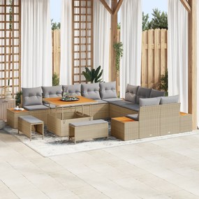 Conjunto de Sofá de Jardim vidaXL com Almofadas Bege Polirattan Acácia