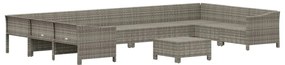 11 pcs conjunto lounge de jardim c/ almofadões vime PE cinzento