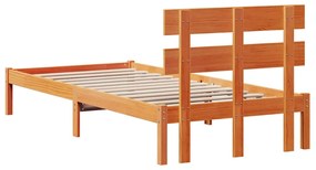 Estrutura de Cama com Cabeceira Castanha 75x190 cm Madeira Maciça de P