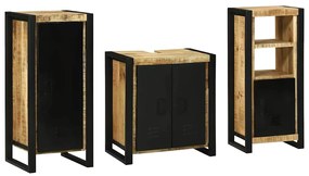 Conjunto de Móveis para Banheiro 3 pcs Madeira de manga maciça