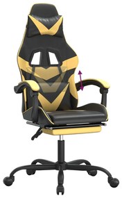 Cadeira gaming c/ apoio pés couro artificial preto e dourado