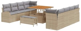 Conjunto de Sofá de Jardim vidaXL com Almofadas Bege Rattan Poliéster