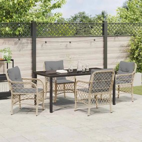 Conjunto de Jantar de Jardim com 5 Peças e Almofadas em Rattan Sintéti