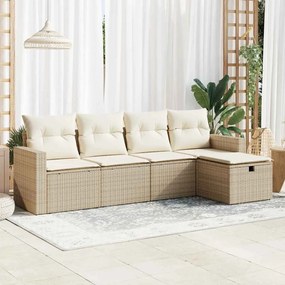 vidaXL 5 pcs conjunto de sofás p/ jardim com almofadões vime PE bege