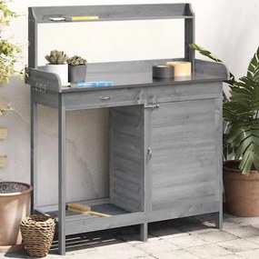 Mesa de cultivo c/ armário 110,5x45x124,5 cm abeto maciço cinza