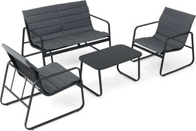Conjunto de 4 Peças para Exterior: Sofá de 2 Lugares, 2 Cadeiras e Mesa de Centro, 75 x 44 x 41 cm, Almofadas Removíveis, Preto+Cinza