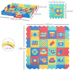 HOMCOM Tapete Puzzle para Crianças 150x150cm com 36 Peças de Espuma EVA Suave Área de 1,44m² Tapete Quebra Cabeças para Bebé Multicor