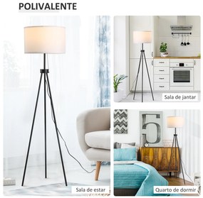 Candeeiro de Pé Moderno Candeeiro de Pé para Sala de Estar com Ecrã Redondo Tripé e Suporte para Lâmpada E27  Ø37x152 cm Branco e Preto