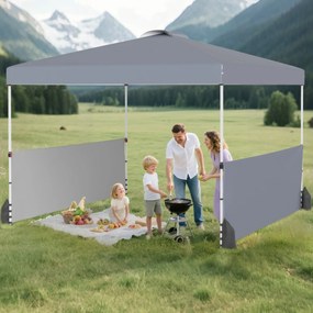 Tenda Jardim pop up 300 X 300 CM com 2 Paredes Laterais com Bolsa , 4 Sacos de areia 8 Estacas 4 Ancoras feiras, festas, eventos Cinzento
