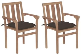 Cadeiras jardim almofadões cinza-acastanhado 2 pcs teca maciça