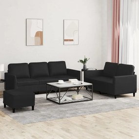 vidaXL 3 pcs conjunto de sofás com almofadões couro artificial preto