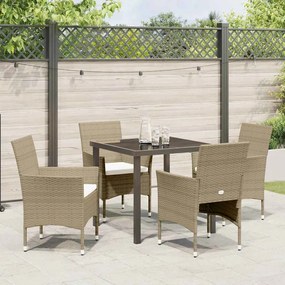 Conjunto de jantar para jardim com 5 peças em polyrattan bege.