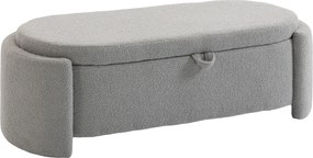 HOMCOM Puff de Armazenamento Banco Ovalado 129x48,5x44 cm Estofado em Tecido Teddy Capacidade 200 kg Cinzento Claro | Aosom Portugal