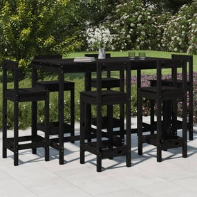 vidaXL 7 pcs conjunto de bar para jardim pinho maciço preto