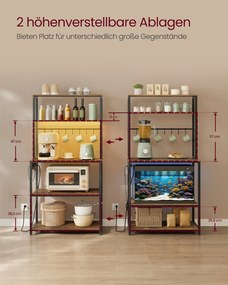 Armário de cozinha 40 x 80 x 168,4 cm com iluminação LED e tomadas, castanho vintage-preto