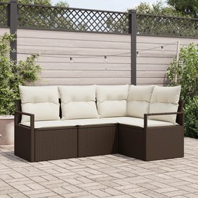Conjunto de Sofá de Jardim vidaXL 4 Peças com Almofadas Rattan Castanh