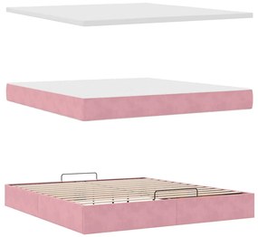 Estrutura de cama otomana com colchão 160x200 cm veludo rosa