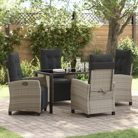 vidaXL Conjunto de Jantar de Jardim de 5 Peças Cinzento-claro em Rattan Poliéster