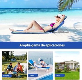 Conjunto de 2 espreguiçadeiras de praia dobráveis Tapetes de praia com mesa portáteis para a praia, jardim, campismo Riscas azuis