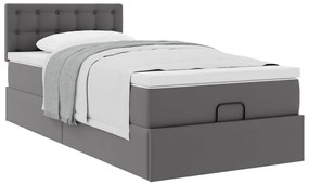 Cama otomana com colchão 90x200 cm couro artificial cinzento