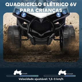 Moto 4 Elétrica Infantil 6V Quad para Crianças dos 37 aos 72 Meses Velocidade até 3 km/h Faróis e Música 70x42x45 cm Branco