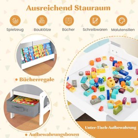 Conjunto de mesa e cadeiras infantis 4 em 1 com tampo reversível e estantes - Natural