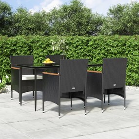 vidaXL 5 pcs conjunto de jantar p/ jardim c/ almofadões preto