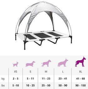 Cama Elevada para Cães com Toldo Removível Cinza Prateado XL Aço