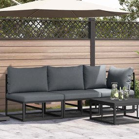 vidaXL Móveis para Exterior com almofada 3 pcs Preto Alumínio