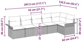 Conjunto de Sofás de Jardim 6 Peças com Almofadas em Cinza Claro, Ratt
