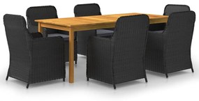 vidaXL 7 pcs conjunto de jantar para jardim preto