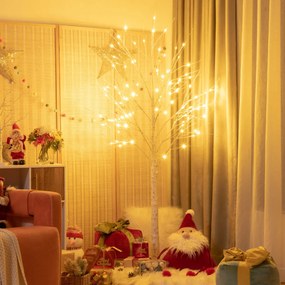 Árvore de Natal artificial de 180 cm com ramos de bétula e 96 luzes LED Mini Árvore decorativa branca