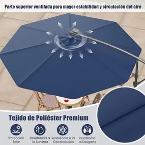 Guarda-sol Solar 3M com 40 Lâmpadas Painel Solar Ajuste de Inclinação com Base Cruzada (SEM PESOS) Iluminado Azul marinho