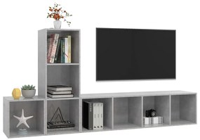 3 pcs conjunto de móveis de TV contraplacado cinzento cimento
