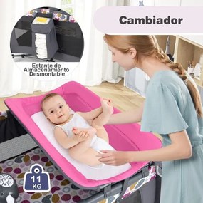 Berço dobrável e portátil Parque infantil com berço de balanço e trocador Barra de brinquedos Caixa de música e bolsa de transporte