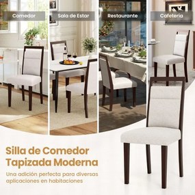 Conjunto de 2 cadeiras de jantar estofadas com assento acolchoado e encosto reclinável Pernas em madeira Bege + Castanho