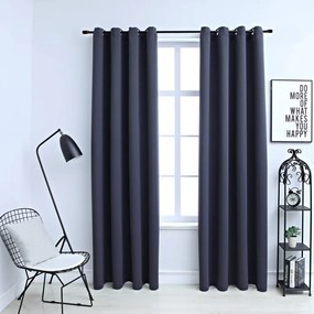 Cortinas blackout c/ argolas em metal 2 pcs 140x175cm antracite