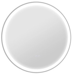 Kleankin Espelho Redondo Luminoso LED de Banheiro Ø 70 cm Parede com Iluminação 3 Cores Interruptor Tátil 23W Branco Prata | Aosom Portugal