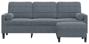 Sofá de 3 lugares com apoio de pés 180 cm veludo cinza-escuro