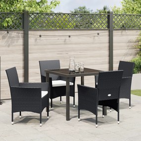 Conjunto de Jantar de Jardim 5 Peças Preto Rattan Polietileno