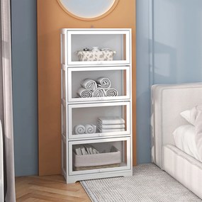 Vitrine Colecionador de 4 Níveis Vitrine Sala de Estar com Portas Abatíveis de Acrílico Anti-Tombo 59x30x139 cm Branco