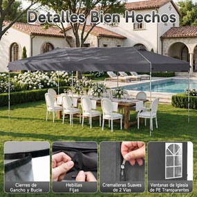 Tenda Dobrável para Exterior, 600 x 300 cm, 3 Alturas Ajustáveis, Cinzenta