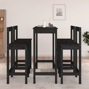 5 pcs conjunto de bar pinho maciço preto