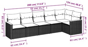 6 pcs conjunto de sofás p/ jardim com almofadões vime PE bege