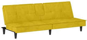 Sofá-cama com suporte para copos veludo amarelo