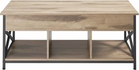 Mesa de centro com espaço de arrumação aberto e oculto 60 x 120 x (48-62) castanho camelo-preto