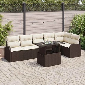 vidaXL Conjunto de Sofá para o Jardim de 7 Peças com Almofadas Castanho em Rattan Poliéster