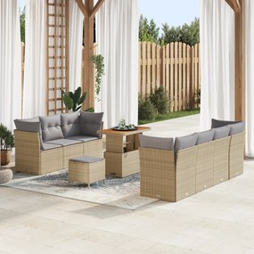 Conjunto de Sofás para Jardim de 10 Peças com Almofadas Bege Rattan Ac