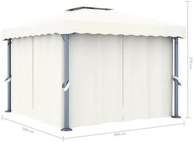 Gazebo com cortinas e cordões de luzes LED 3x3 m branco nata
